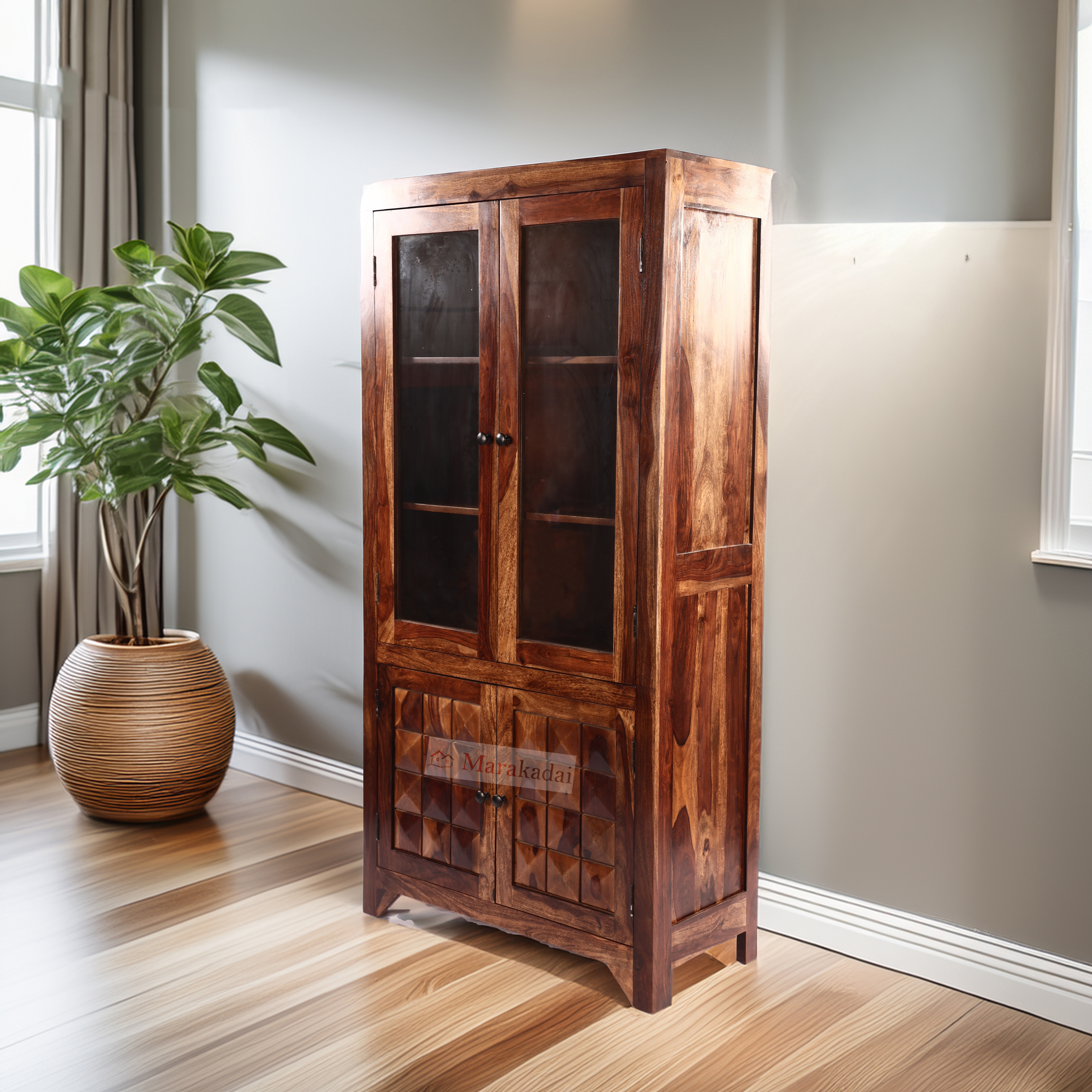 2 Door Glass Book Shelf