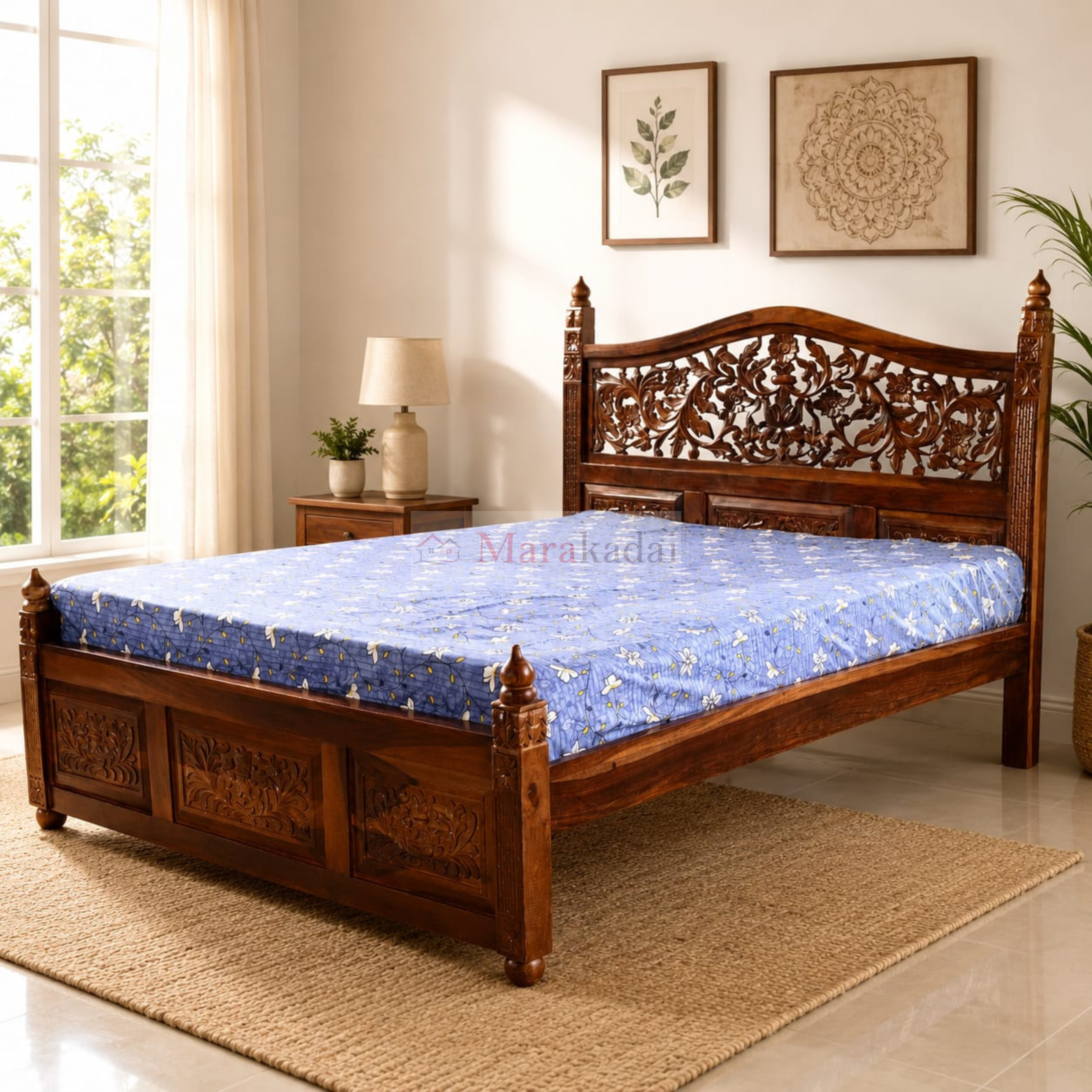 hand  carving cot queen