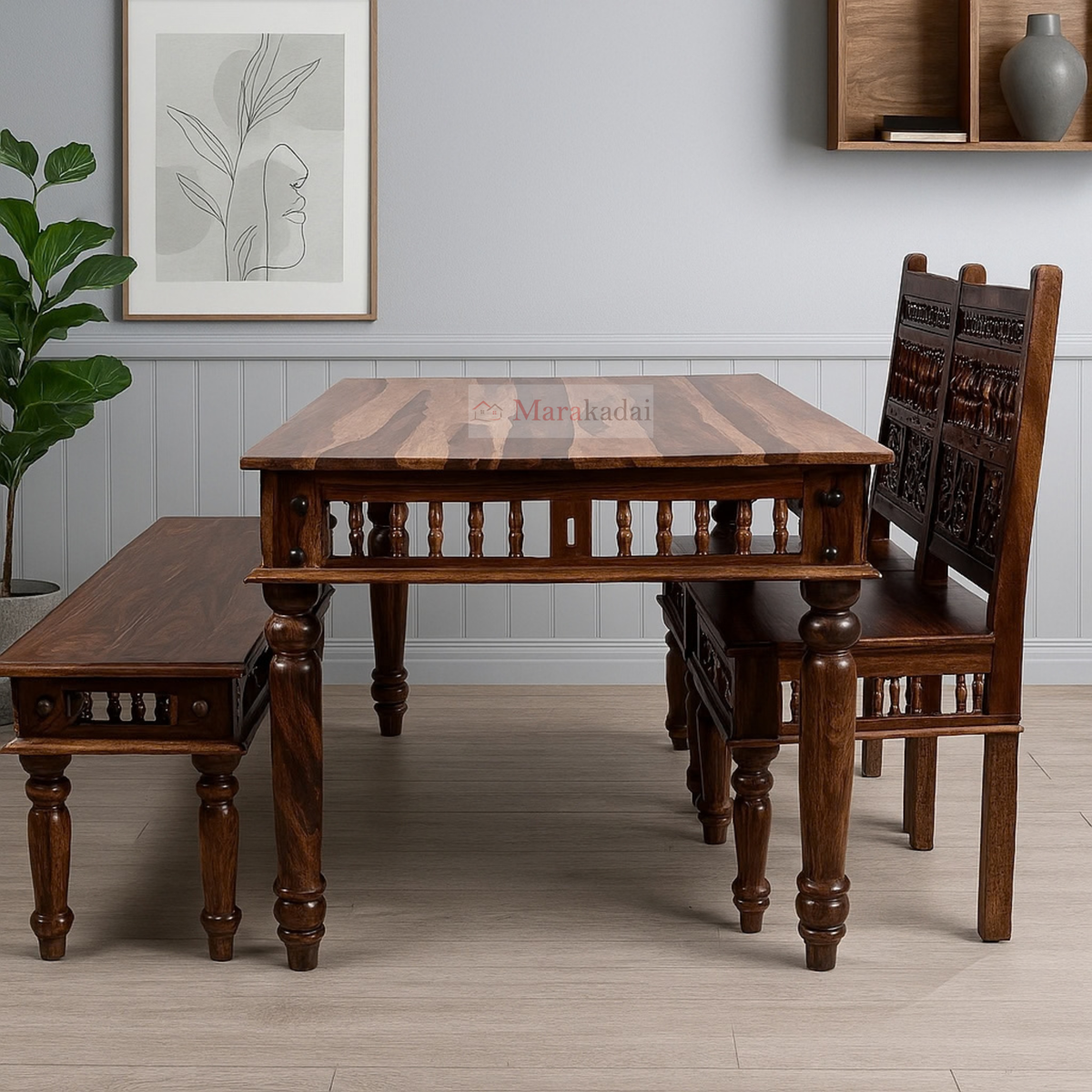 GILLI 5FT DINING TABLE SET WITH BENCH 1+2+1