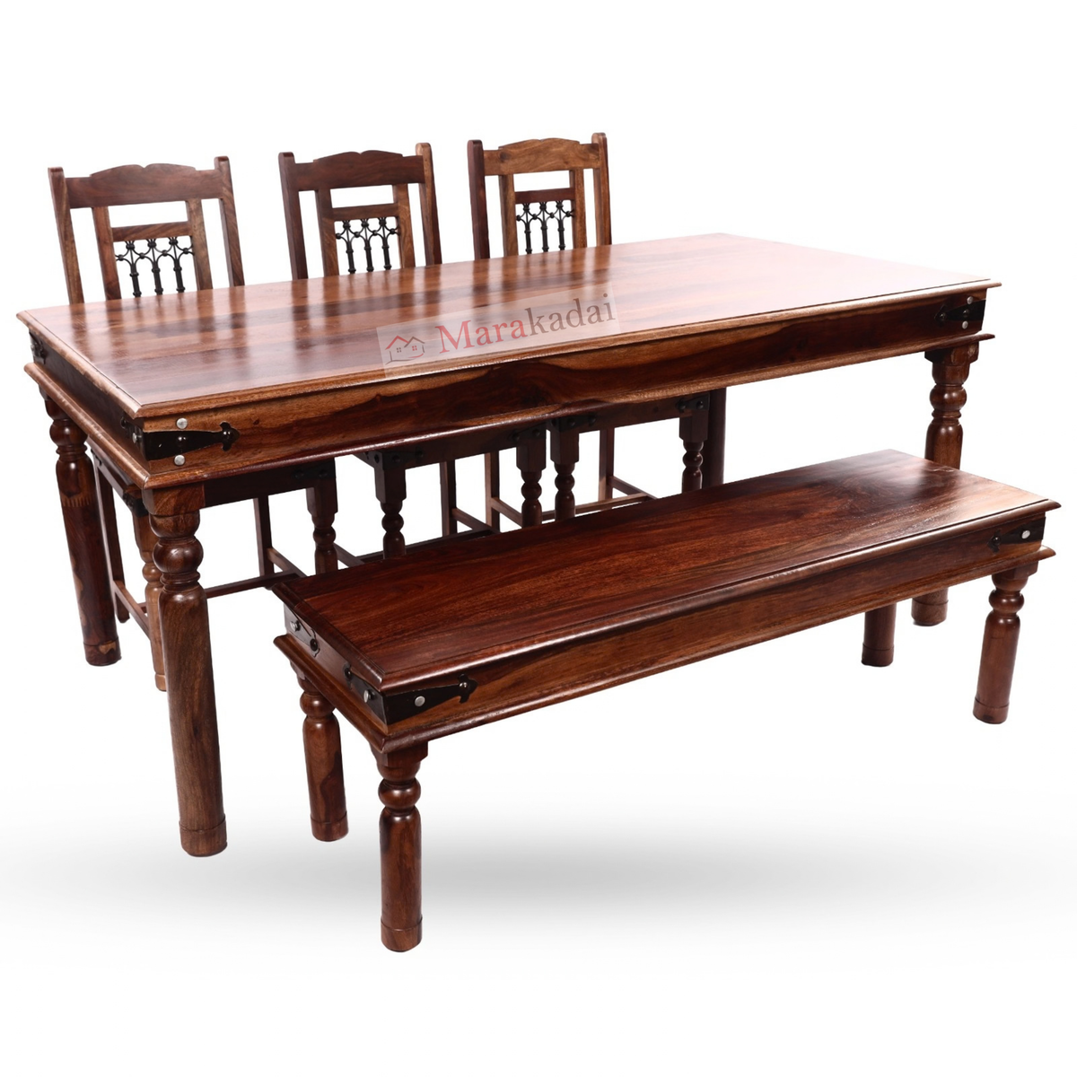 jali 6ft dining table set with bench 1+3+1