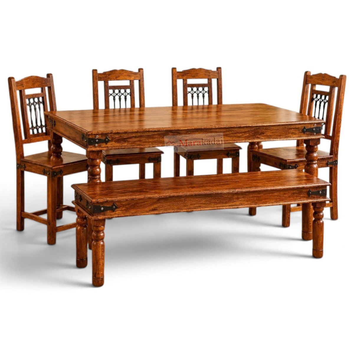 jali 6ft dining table set with bench 1+3+1