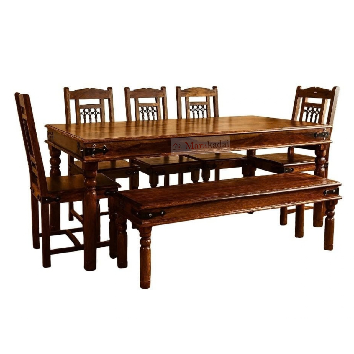 jali 5ft dining table set with bench 1+4+1