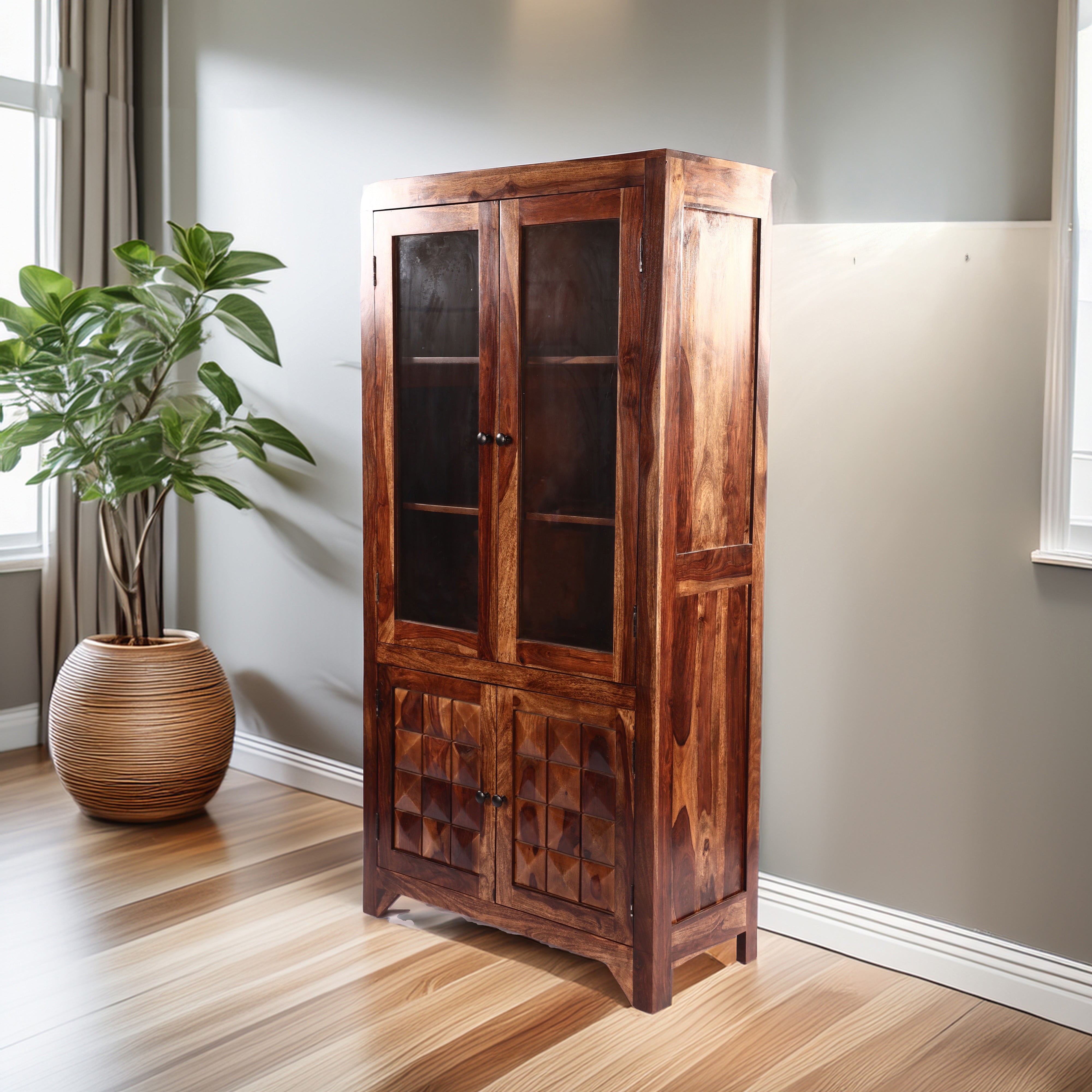 2 Door Glass Book Shelf