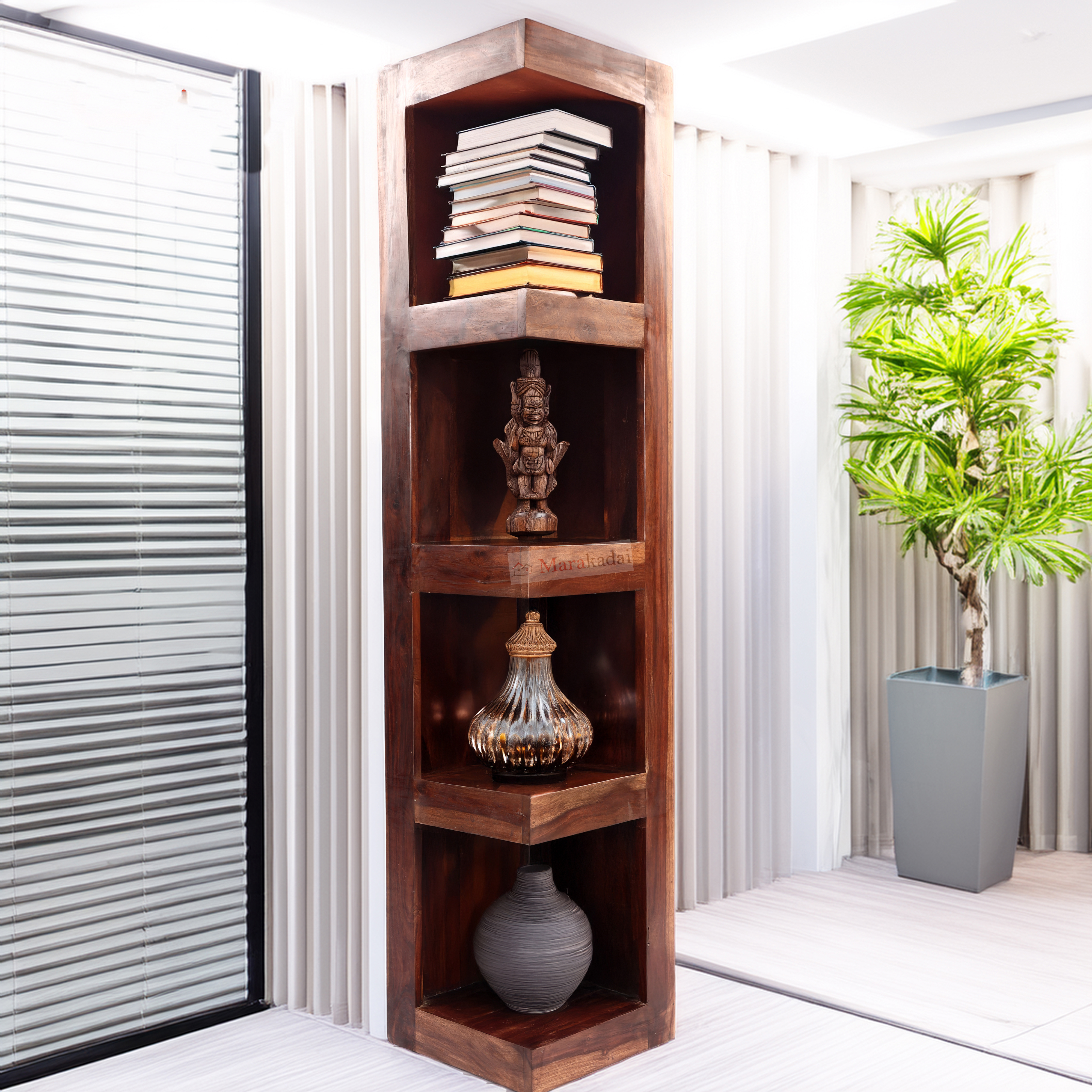 closed corner book shelf