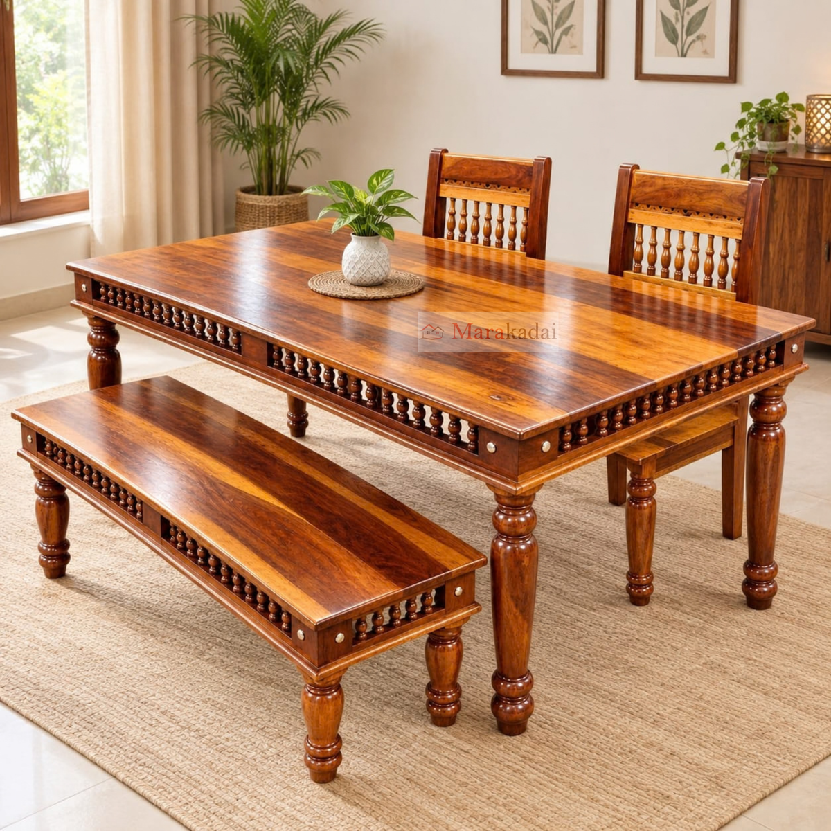 GILLI 5FT DINING TABLE SET WITH BENCH 1+2+1
